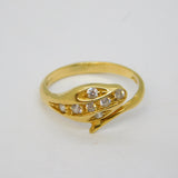 18ct Yellow Gold & Brilliant Cut White Spinel Snake or Serpent Ring Vintage