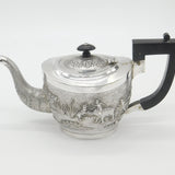 Victorian Kutch Indian Sterling Teapot Elephant, Tiger & Hunting Scenes c1890