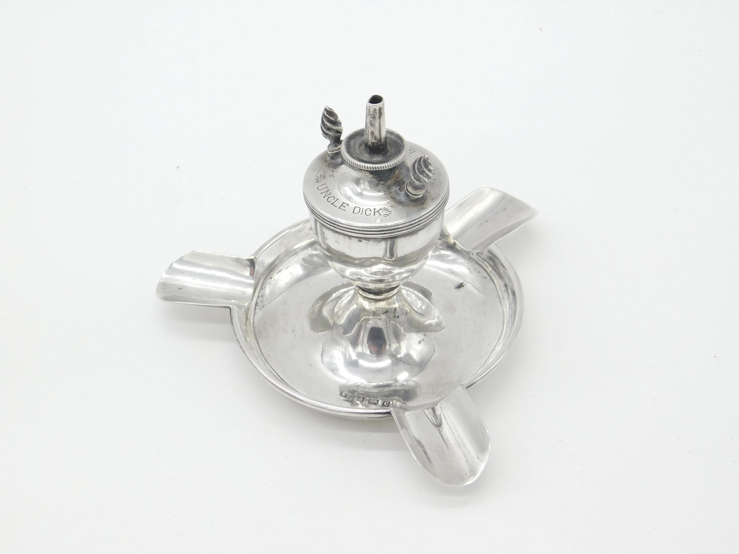 Edwardian Sterling Silver Table Lighter & Ashtray Engraved 1902 Birmingham