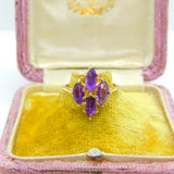 14ct Yellow Gold Amethyst Set Floral Cluster Ring Antique c1930 Art Deco