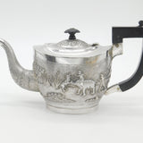 Victorian Kutch Indian Sterling Teapot Elephant, Tiger & Hunting Scenes c1890