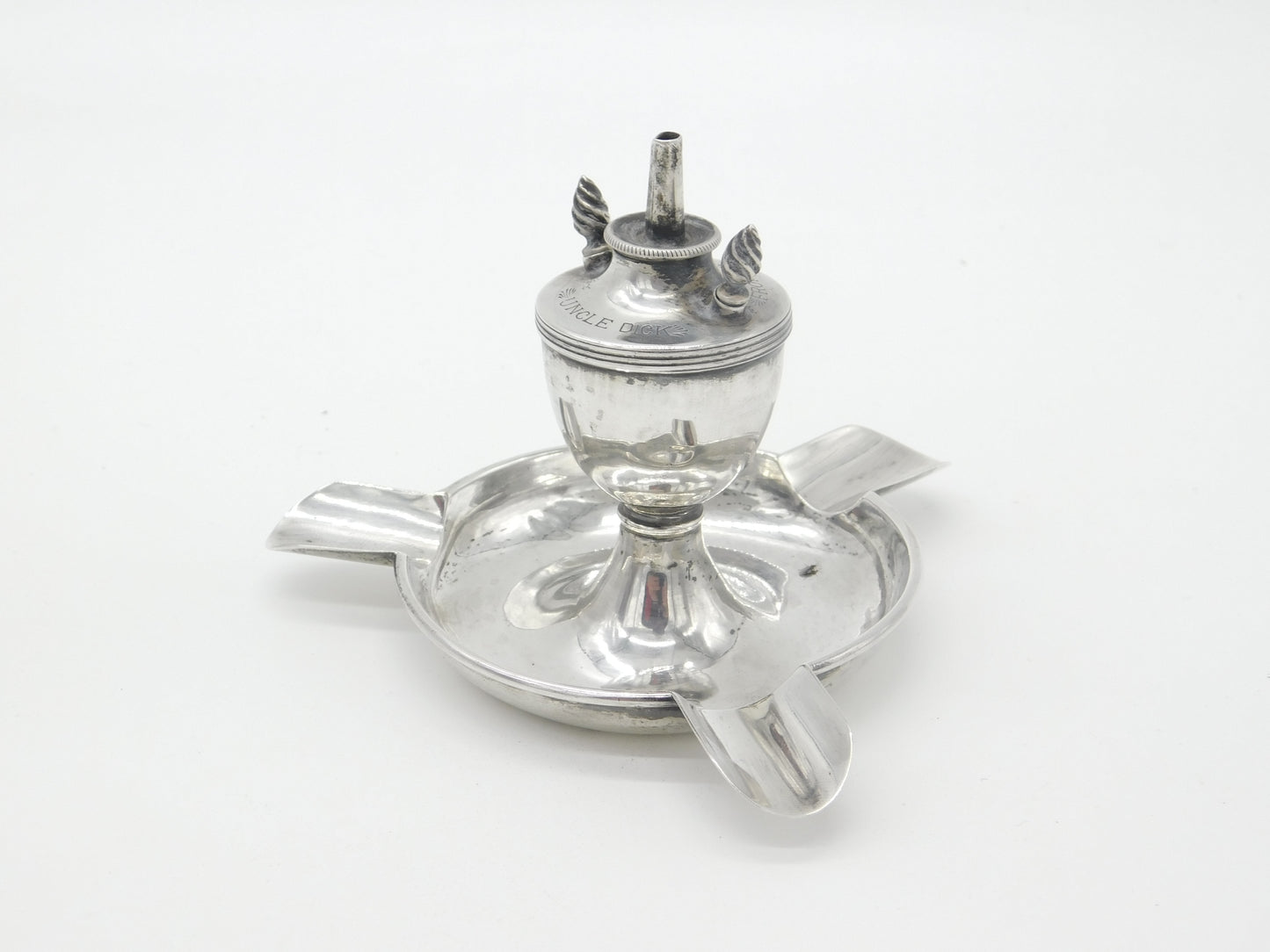 Edwardian Sterling Silver Table Lighter & Ashtray Engraved 1902 Birmingham