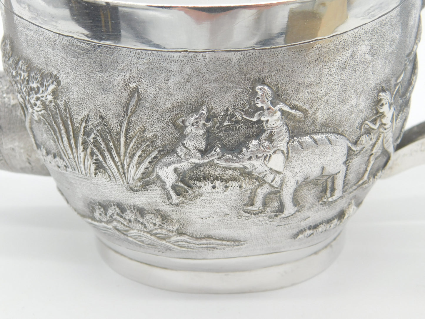 Victorian Kutch Indian Sterling Teapot Elephant, Tiger & Hunting Scenes c1890