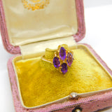 14ct Yellow Gold Amethyst Set Floral Cluster Ring Antique c1930 Art Deco