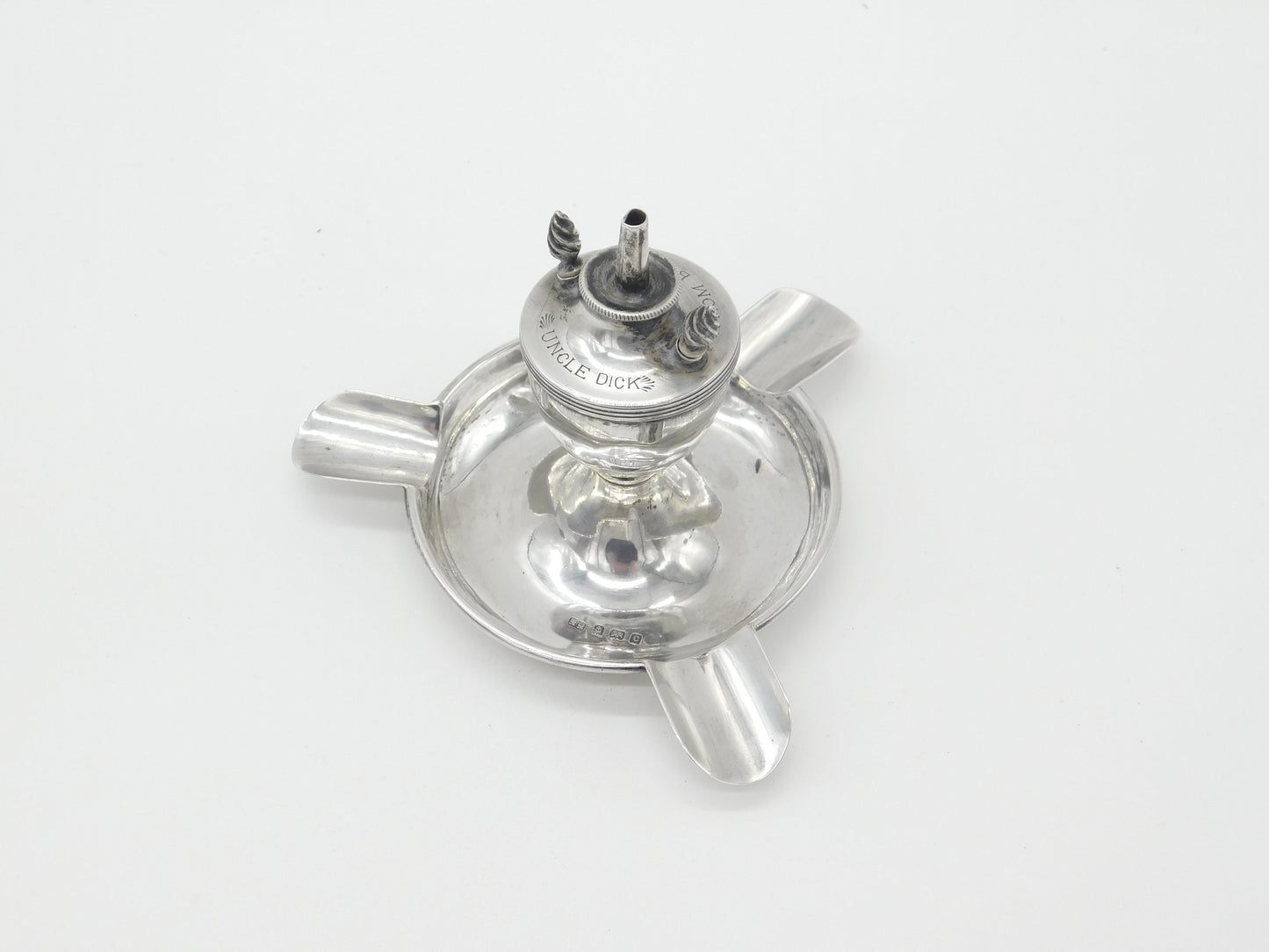 Edwardian Sterling Silver Table Lighter & Ashtray Engraved 1902 Birmingham