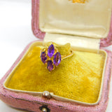 14ct Yellow Gold Amethyst Set Floral Cluster Ring Antique c1930 Art Deco