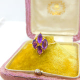 14ct Yellow Gold Amethyst Set Floral Cluster Ring Antique c1930 Art Deco