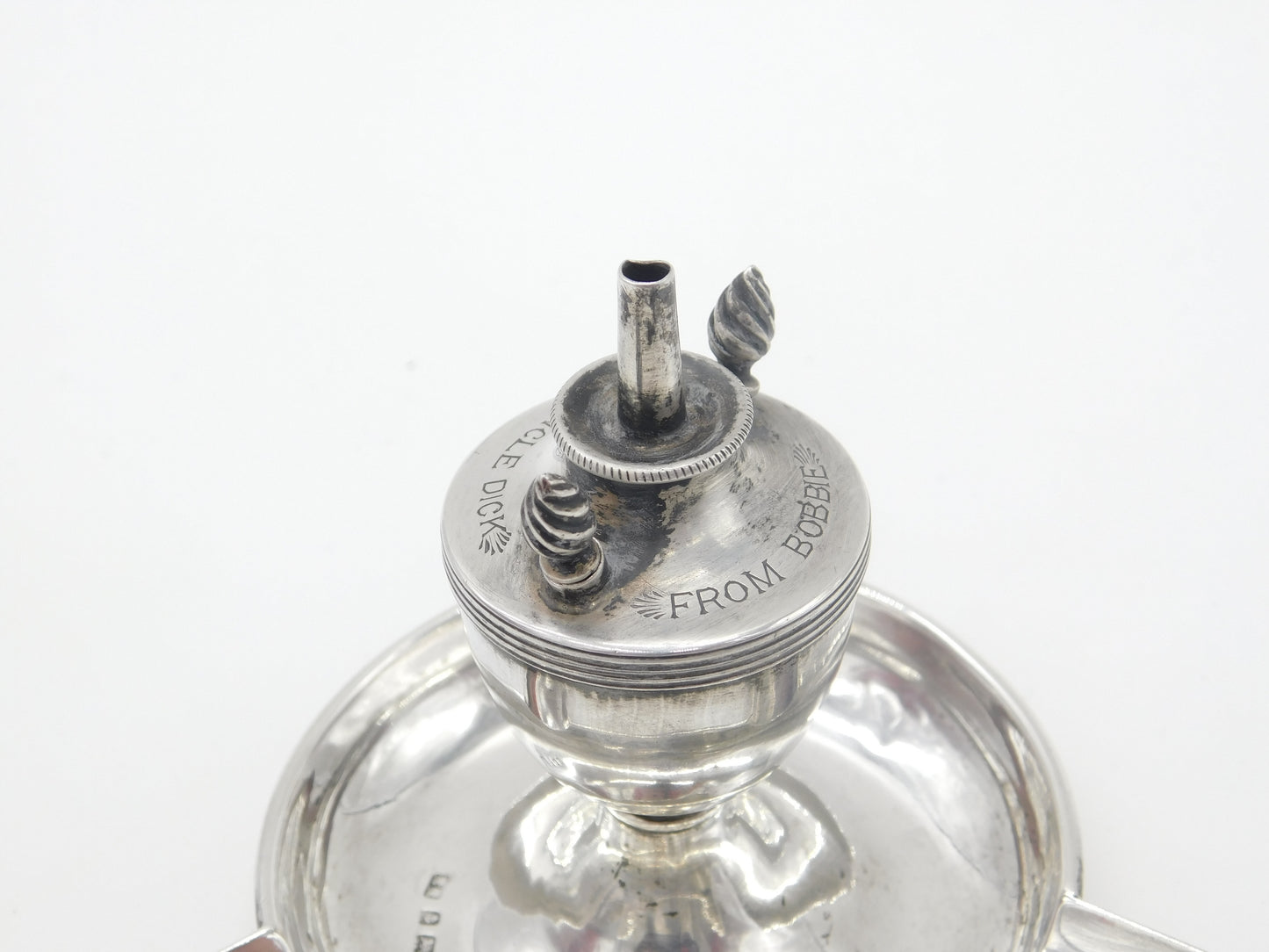 Edwardian Sterling Silver Table Lighter & Ashtray Engraved 1902 Birmingham