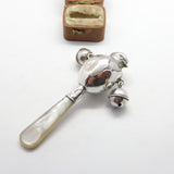 Sterling Silver Mother of Pearl Chick in Egg Baby Rattle & Teether 1922 Antique