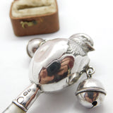 Sterling Silver Mother of Pearl Chick in Egg Baby Rattle & Teether 1922 Antique