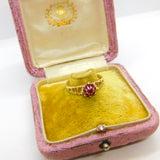 18ct Yellow Gold Textured Natural Ruby Set Floral Cluster Ring 1974 Birmingham