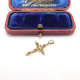 9ct Yellow Gold, Ruby & Diamond Cross Crucifix Pendant Vintage c1980