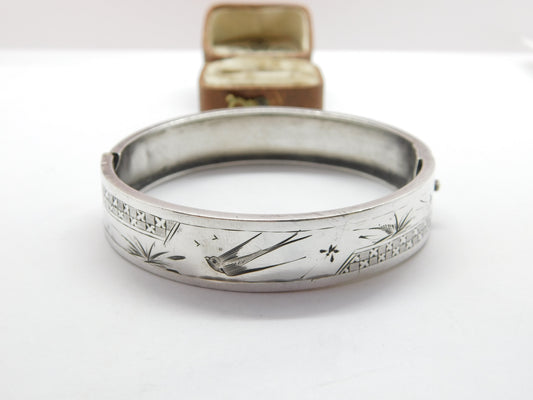 Victorian Aesthetic Movement Sterling Silver Swallow Bangle Bracelet c1880