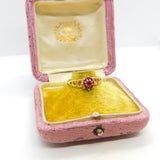 18ct Yellow Gold Textured Natural Ruby Set Floral Cluster Ring 1974 Birmingham