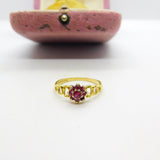 18ct Yellow Gold Textured Natural Ruby Set Floral Cluster Ring 1974 Birmingham