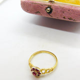 18ct Yellow Gold Textured Natural Ruby Set Floral Cluster Ring 1974 Birmingham