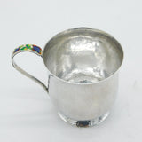 Bernard Instone Sterling Silver & Enamel Christening Mug Antique 1927 Deco