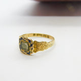Victorian 9ct Gold, Black Enamel & Woven Hair Mourning Ring 1865 Birmingham