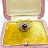 18ct Yellow Gold, Diamond Tourmaline Floral Cluster Ring 1973 Birmingham Vintage