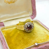 18ct Yellow Gold, Diamond Tourmaline Floral Cluster Ring 1973 Birmingham Vintage