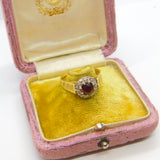 18ct Yellow Gold, Diamond Tourmaline Floral Cluster Ring 1973 Birmingham Vintage