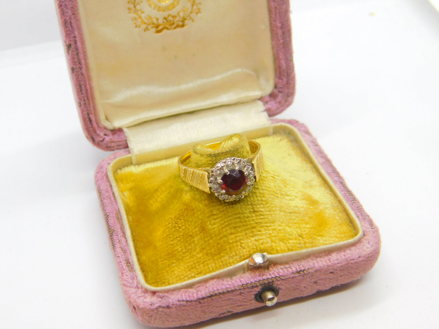 18ct Yellow Gold, Diamond Tourmaline Floral Cluster Ring 1973 Birmingham Vintage