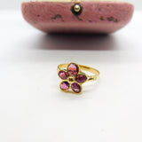 14ct Yellow Gold Almandine Garnet Floral Band Ring Antique c1920 Art Deco