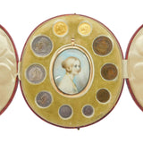 Boxed 15ct Gold Mounted Queen Victoria Memorial Miniature Painting & Coin Set Antique