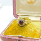 18ct Yellow Gold, Diamond Tourmaline Floral Cluster Ring 1973 Birmingham Vintage