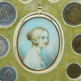 Boxed 15ct Gold Mounted Queen Victoria Memorial Miniature Painting & Coin Set Antique