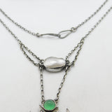 Art Nouveau Style Sterling Silver, Green Cabochon & Blistered Pearl Necklace
