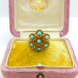 9ct Yellow Gold Turquoise Set Victorian Style Floral Ring 1971 London