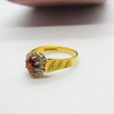 18ct Yellow Gold, Diamond Tourmaline Floral Cluster Ring 1973 Birmingham Vintage
