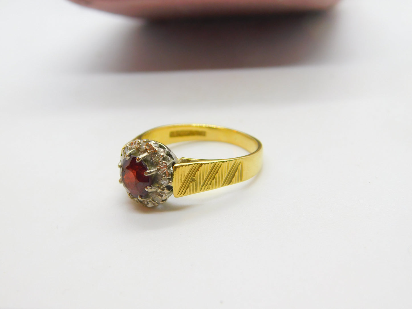 18ct Yellow Gold, Diamond Tourmaline Floral Cluster Ring 1973 Birmingham Vintage