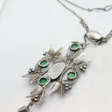 Art Nouveau Style Sterling Silver, Green Cabochon & Blistered Pearl Necklace