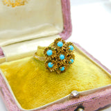 9ct Yellow Gold Turquoise Set Victorian Style Floral Ring 1971 London