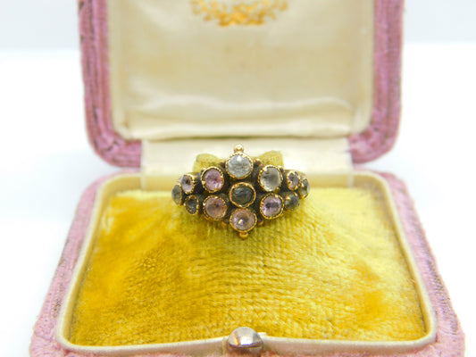 Georgian 15ct Yellow Gold Tourmaline Set Floral Cluster Ring c1800 Antique