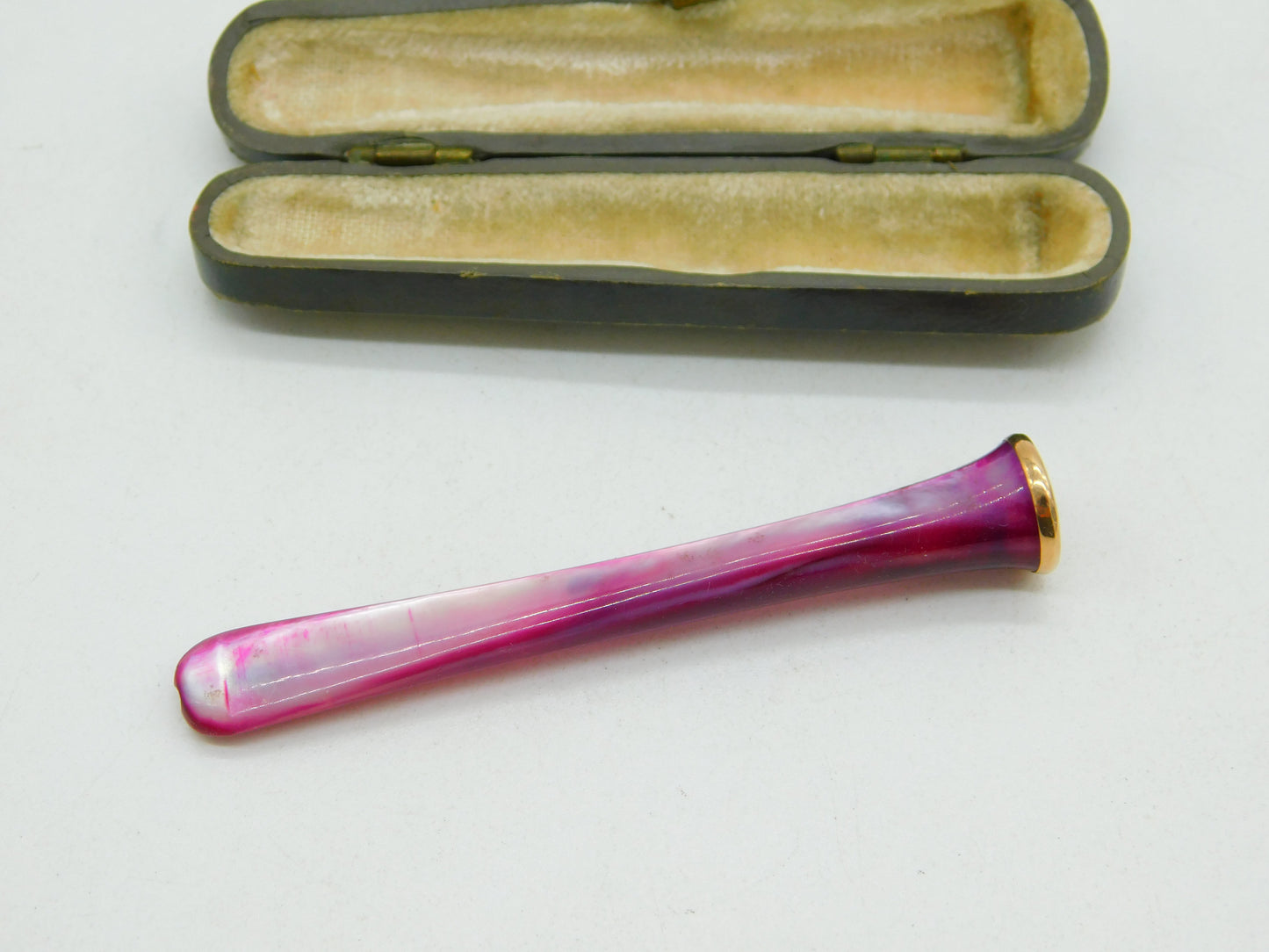 Ladies Boxed 9ct Rose Gold Pink Mother of Pearl Cigarette Holder Antique c1920