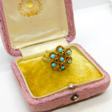9ct Yellow Gold Turquoise Set Victorian Style Floral Ring 1971 London