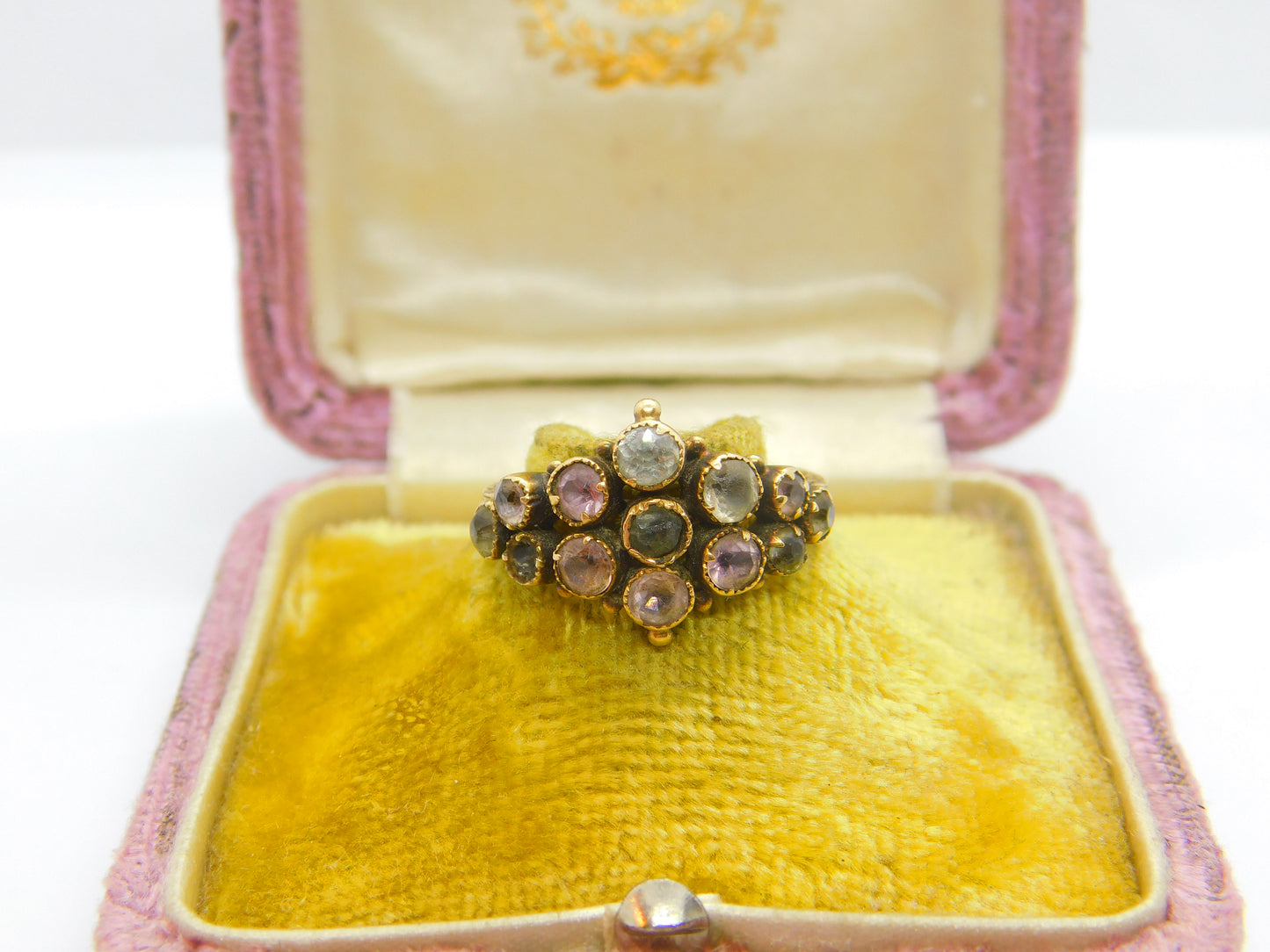 Georgian 15ct Yellow Gold Tourmaline Set Floral Cluster Ring c1800 Antique