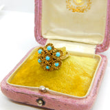 9ct Yellow Gold Turquoise Set Victorian Style Floral Ring 1971 London