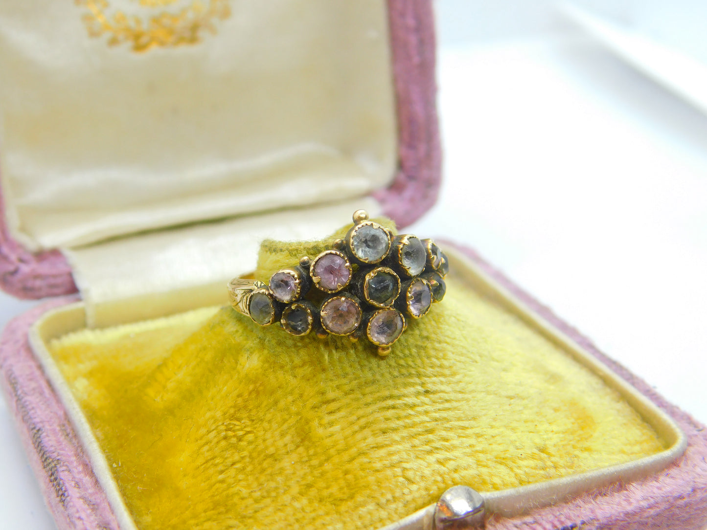 Georgian 15ct Yellow Gold Tourmaline Set Floral Cluster Ring c1800 Antique