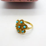 9ct Yellow Gold Turquoise Set Victorian Style Floral Ring 1971 London
