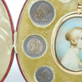 Boxed 15ct Gold Mounted Queen Victoria Memorial Miniature Painting & Coin Set Antique