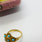 9ct Yellow Gold Turquoise Set Victorian Style Floral Ring 1971 London