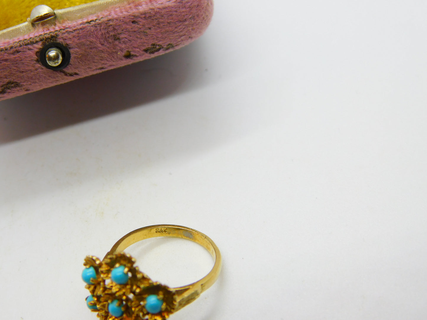 9ct Yellow Gold Turquoise Set Victorian Style Floral Ring 1971 London