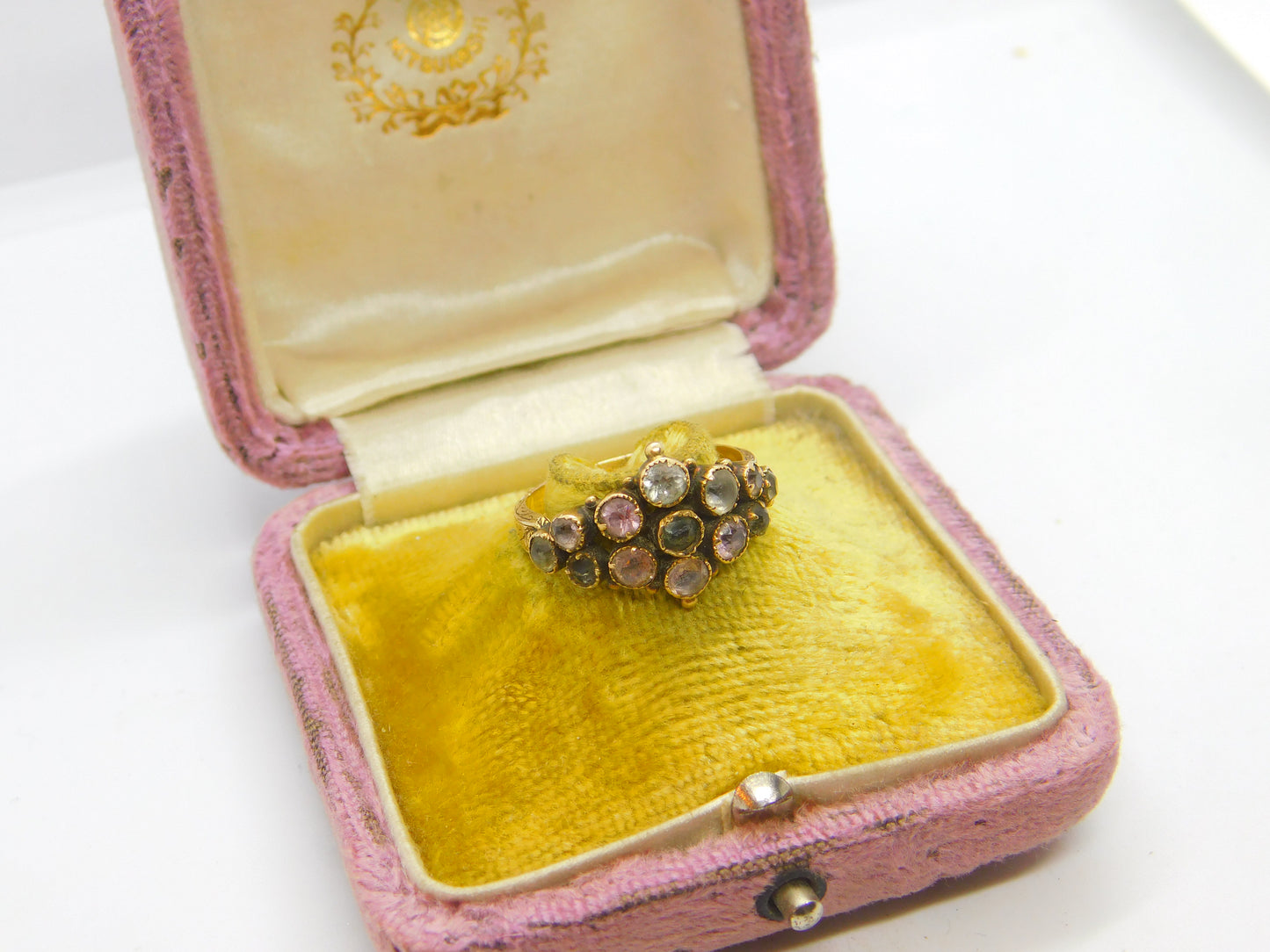 Georgian 15ct Yellow Gold Tourmaline Set Floral Cluster Ring c1800 Antique