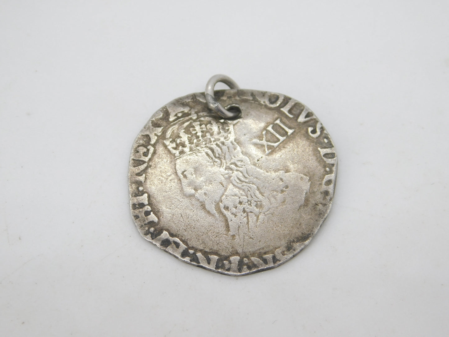 King Charles I .925 Silver York Mint Shilling Coin Fob Pendant Antique 1643-44