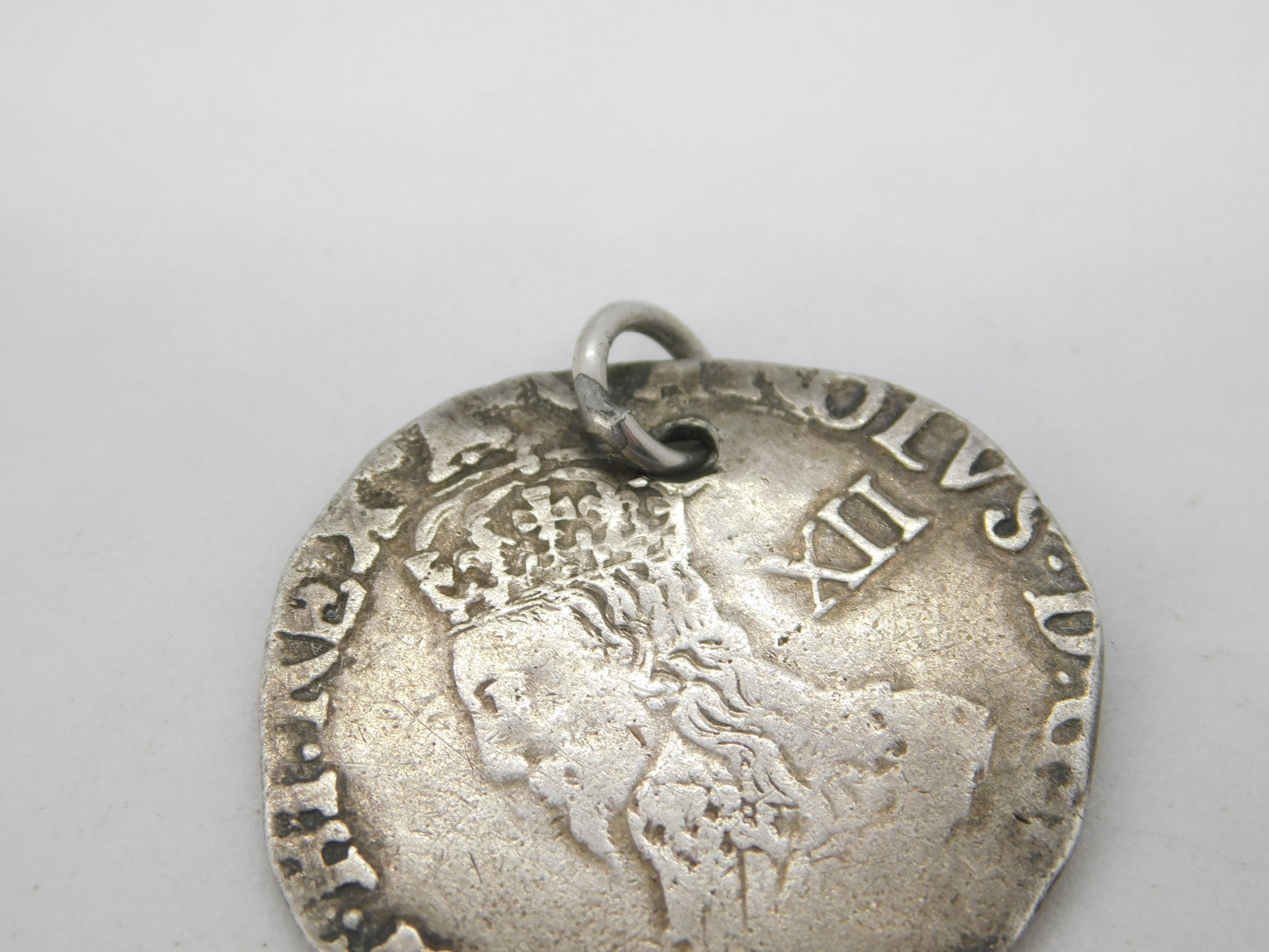 King Charles I .925 Silver York Mint Shilling Coin Fob Pendant Antique 1643-44