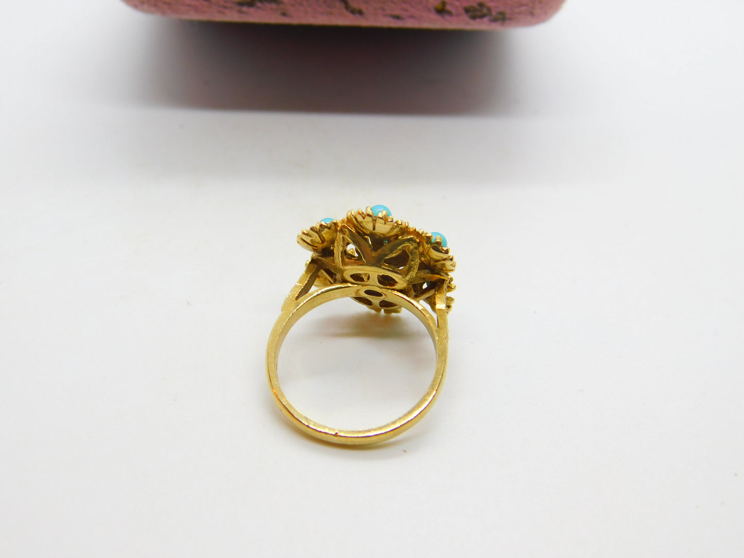 9ct Yellow Gold Turquoise Set Victorian Style Floral Ring 1971 London